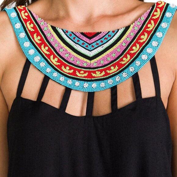 MARA HOFFMAN Beaded Neck Maxi Dress, Black + Multi, Sz XS - Picture 4 of 11